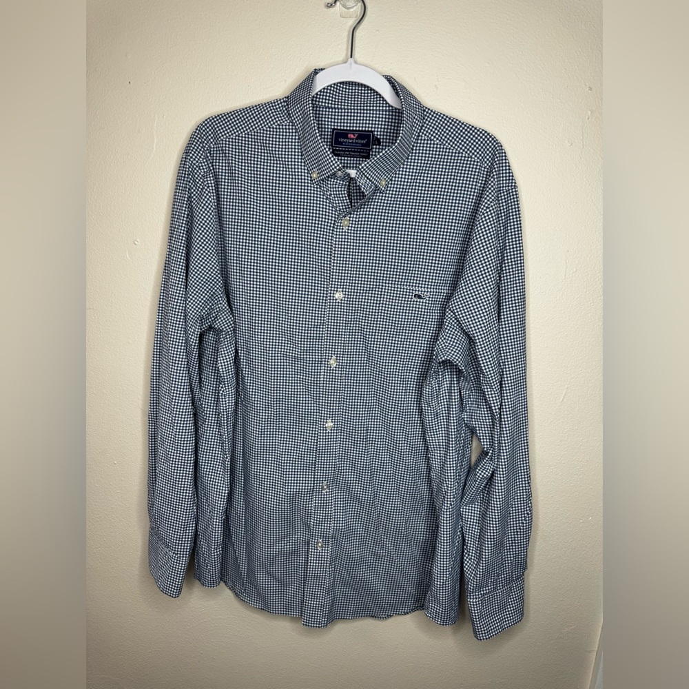 Vineyard Vines Performance Large Men's Blue Checkered Button Down Shirt